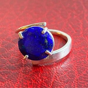 Sterling Silver Lapis Lazuli Golden Pyrite Stone Ring Vintage Size 8 925 D A 24”